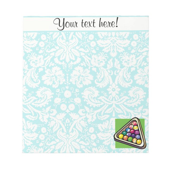 Aquamarine Damask Billiards Notizblock (Vorderseite)