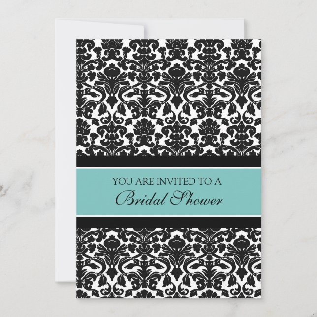 Aquamarine Damask Bridal Dusche Einladungskarten (Vorderseite)
