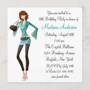 Aquamarine Damask Girls 18. Geburtstagsparty Einladung