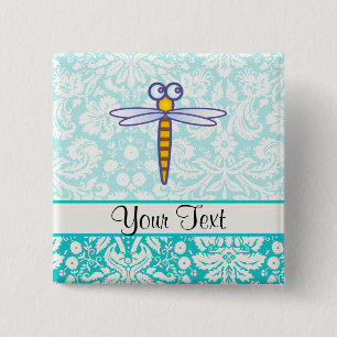 Aquamarine Damast-Muster-Libelle Button