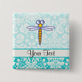 Aquamarine Damast-Muster-Libelle Button