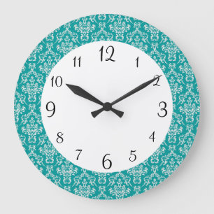 Aquamarine Damast-Uhr Große Wanduhr