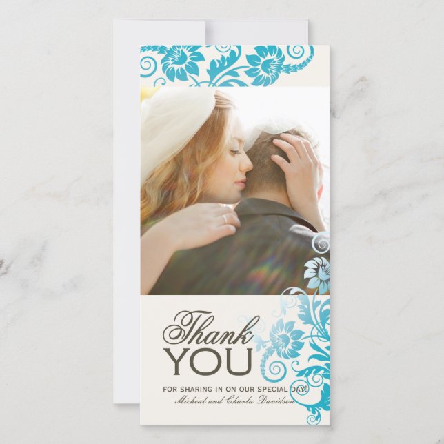 Aquamarine Dankbarkeit Foto Card (4x8) Dankeskarte (Vorderseite)