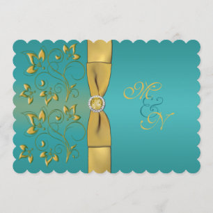 Aquamarine das DRUCKband, Goldblumenmonogramm Einladung