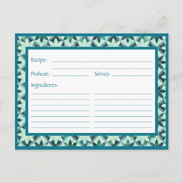 Aquamarine Decorative Blumenfliesen Rezept Karte (Vorderseite)