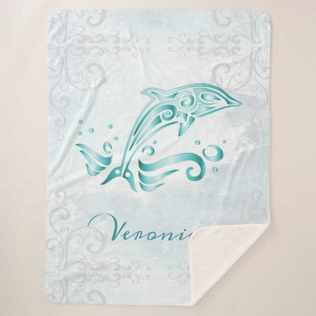 Aquamarine Dolphin Personalisiert Sherpa Blanket Sherpadecke (Vorderseite)
