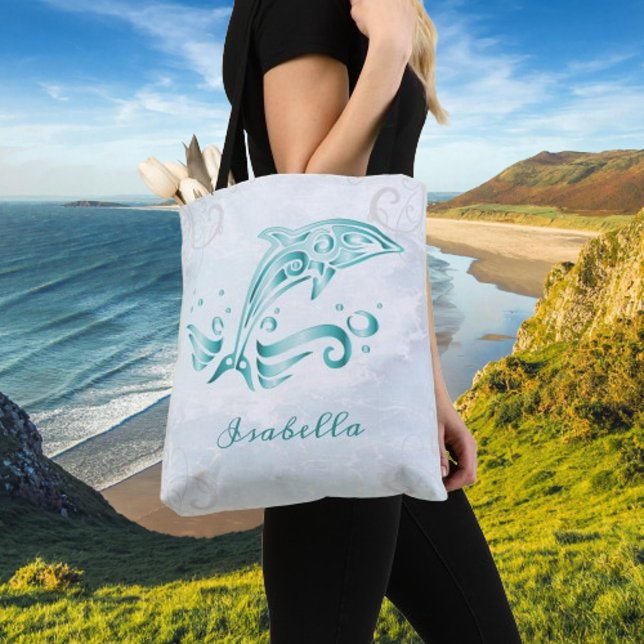 Aquamarine Dolphin Personalisiert Tote Bag Tasche (Teal Dolphin Personalized Tote Bag)