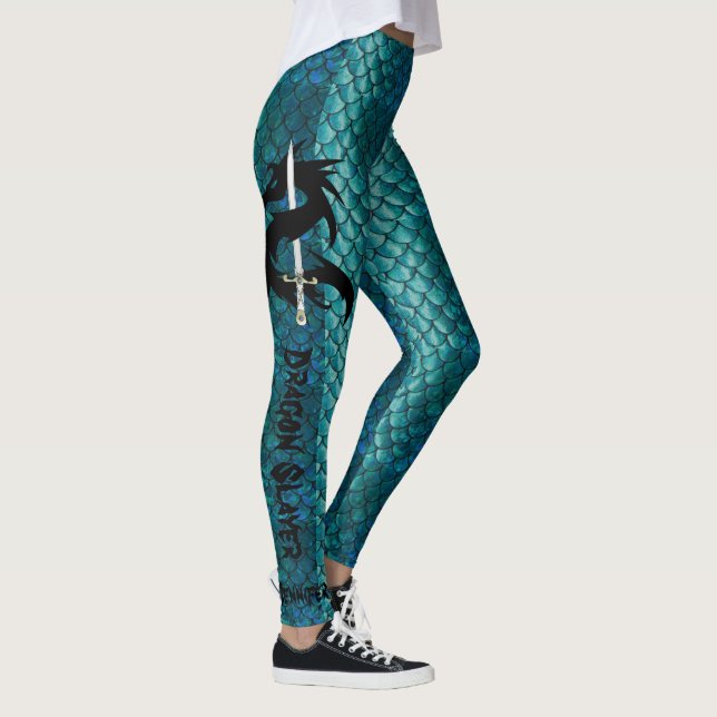 Aquamarine Drachenskala Slayer Sword Add Name Nied Leggings (Rechts)