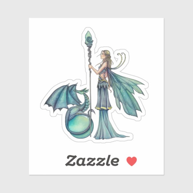 Aquamarine Dragon Fairy Fantasy Kunst, Dichtung un Aufkleber (Blatt)