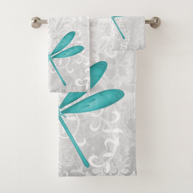 Aquamarine Dragonfly Personalisiert Badetücher Badhandtuch Set (Insitu)