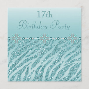 Aquamarine Druckjuwelen u. Zebra-Glitzer-17. Einladung