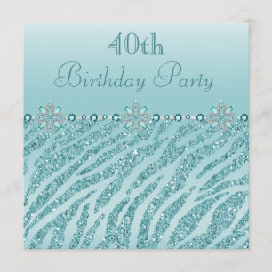 Aquamarine Druckjuwelen u. Zebra-Glitzer-40. Einladung