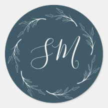 Aquamarine dunkelgrüne Leaf-Wreath-Monogramm-Hochz