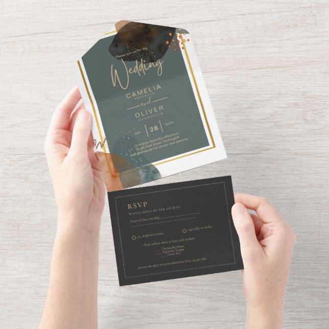 Aquamarine EARTH TONES WEDING INVITE QR Code All In One Einladung (Abreißen)