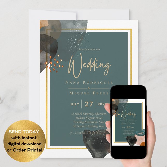 Aquamarine EARTH TONES WEDING INVITE QR Code Einladung (Von Creator hochgeladen)