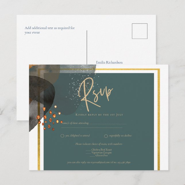 Aquamarine EARTH TONES WEDING INVITE QR Code Postkarte (Vorne/Hinten)