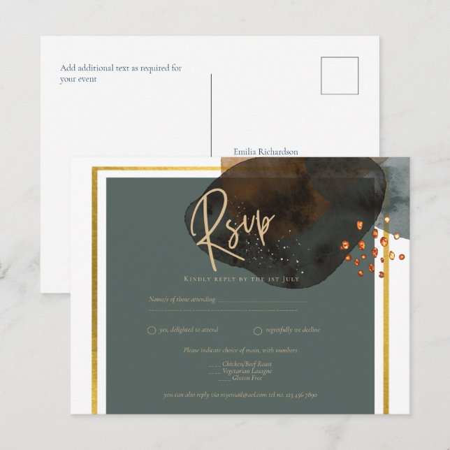 Aquamarine EARTH TONES WEDING INVITE QR Code Postkarte (Vorne/Hinten)