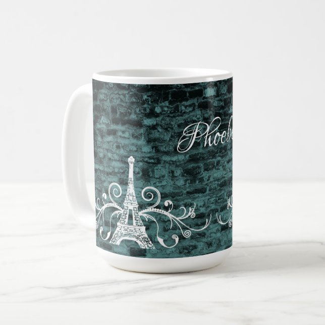 Aquamarine Eiffelturm Grunge Kaffee Tasse (Vorderseite Links)