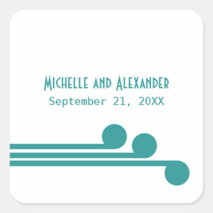 Aquamarine Einfache Deko Chic Hochzeitsticker Quadratischer Aufkleber