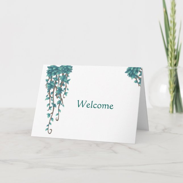 Aquamarine, einfache Dekoration mit Blumen Willkom Karte (Vorderseite)
