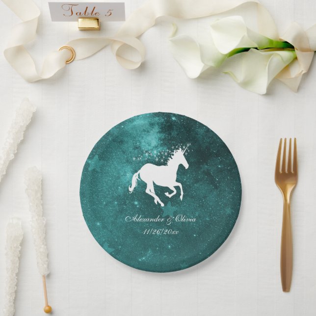 Aquamarine Einhorn-Hochzeitsscheibe Pappteller (Hochzeit)