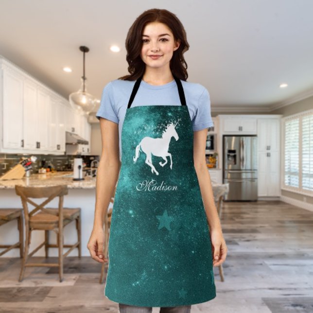 Aquamarine Einhorn-Personalisierte Schürze (Teal Unicorn Personalized Apron)