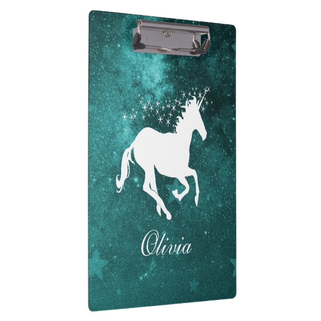 Aquamarine Einhorn-Personalisierte Zwischenablage Klemmbrett (Rechts)