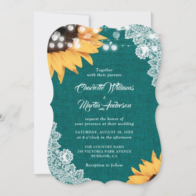 Aquamarine Einladung zur Hochzeit von Burlap Lace  (Vorderseite)