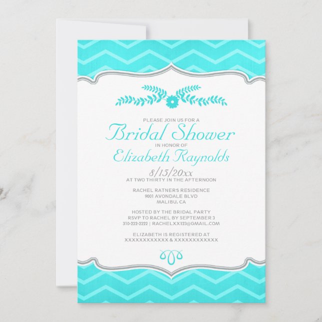 Aquamarine Einladungen von Zigzag Bridal (Vorderseite)