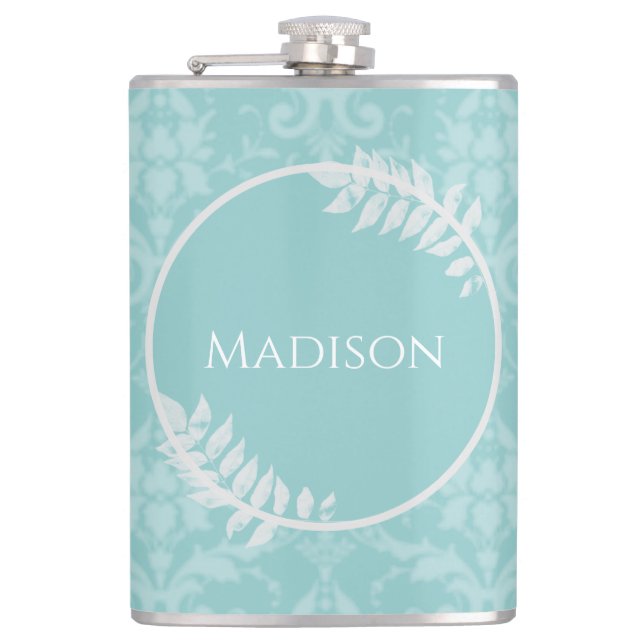 Aquamarine Elegant Damask Flask Flachmann (Vorderseite)