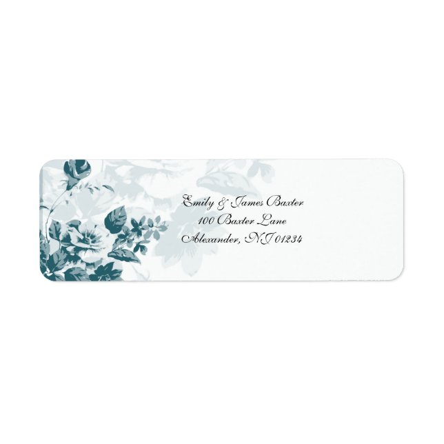 Aquamarine elegante Blume Hochzeitadressen-Labels (Vorne)