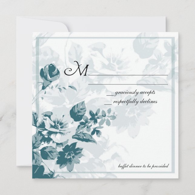Aquamarine Elegante Blume Hochzeitskarten Einladung (Vorderseite)