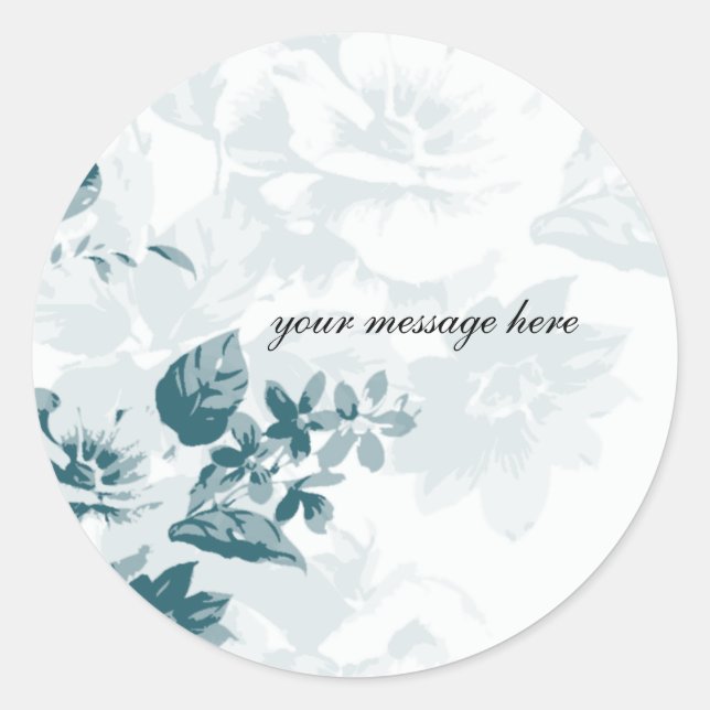 Aquamarine elegante Blume Hochzeitsticker Runder Aufkleber (Vorderseite)