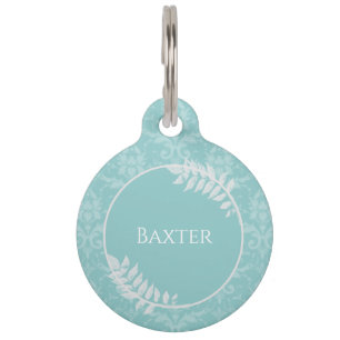 Aquamarine elegante Damask Round-Pet-Markierung Haustiermarke