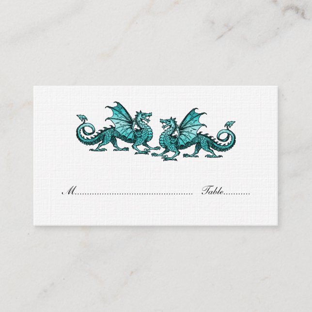 Aquamarine Elegante Dragons Hochzeiten Platzkarte (Vorderseite)