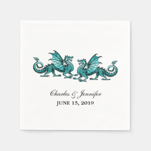 Aquamarine Elegante Dragons Hochzeitspapier Napkin Serviette