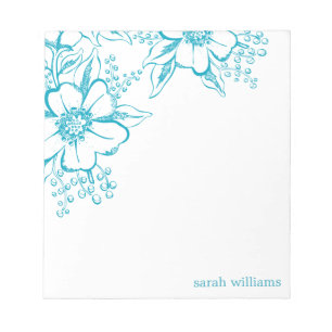 Aquamarine, elegante Letterpress Style Florals Notizblock