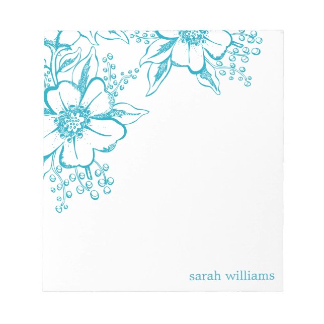 Aquamarine, elegante Letterpress Style Florals Notizblock (Vorderseite)