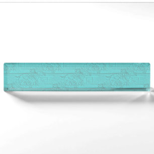 Aquamarine Etched Look Pferderennen Silhouette Namensplakette