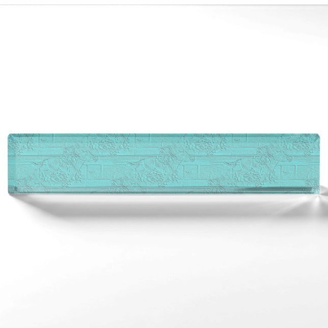 Aquamarine Etched Look Pferderennen Silhouette Namensplakette (Vorderseite)