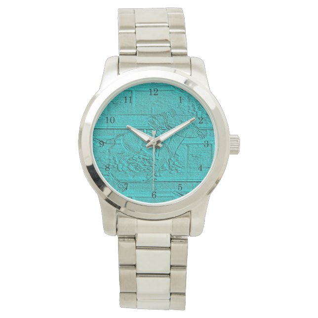 Aquamarine Etched Look Racing Silhouette Armbanduhr (Vorderseite)