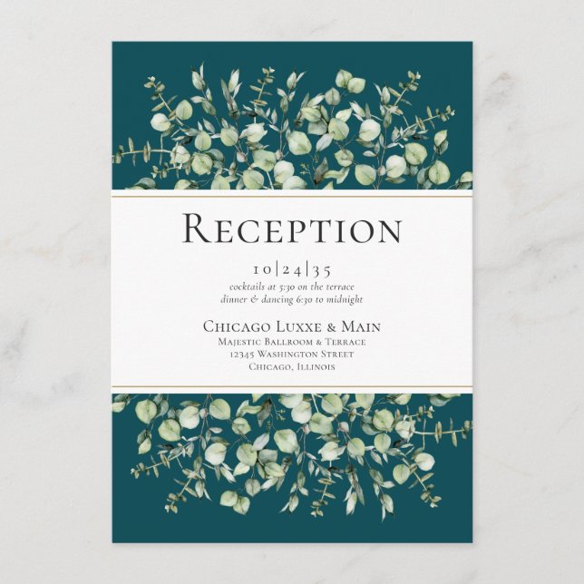 Aquamarine Eukalyptus-Hochzeitsempfehlung Begleitkarte (Vorderseite)