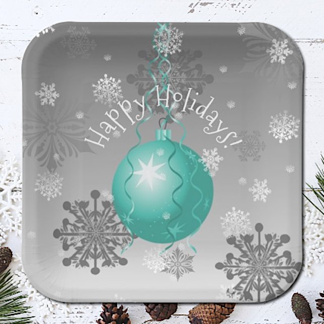 Aquamarine Extravagante Weihnachtsschmuckplatte Pappteller (Teal Fancy Christmas Ornament Paper Plates)