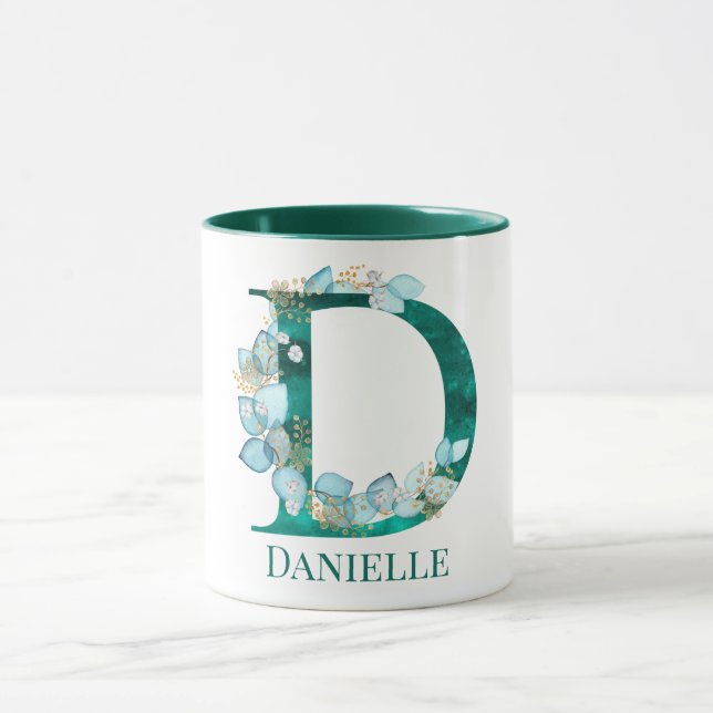 Aquamarine Farbe und Goldmonogramm-Buchstaben D Tasse (Zentrum)