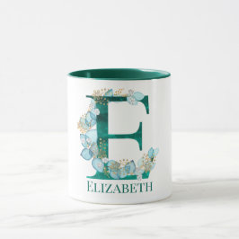 Aquamarine Farbe und Goldmonogramm Buchstaben E Tasse