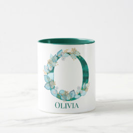 Aquamarine Farbe und Goldmonogramm Buchstaben O Tasse