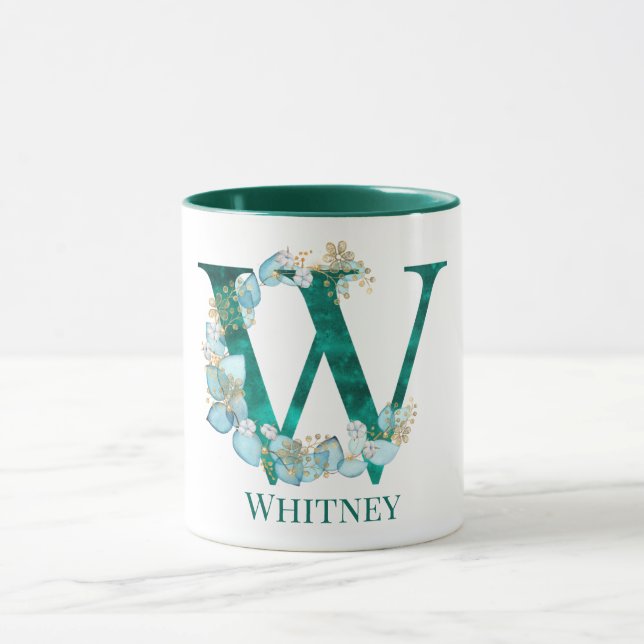 Aquamarine Farbe und Goldmonogramm-Buchstaben W Tasse (Zentrum)