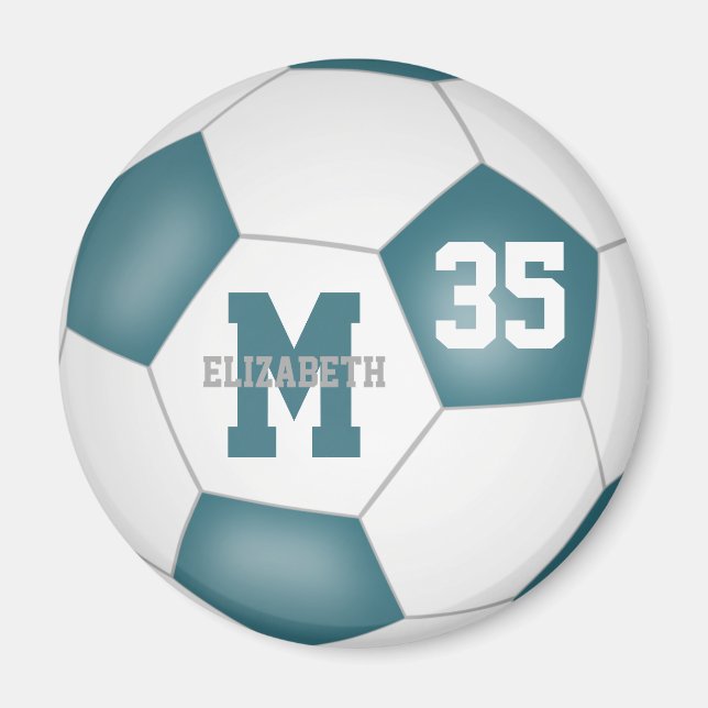 aquamarine Farben für die weiße Fußballmannschaft Magnet (Vorne)