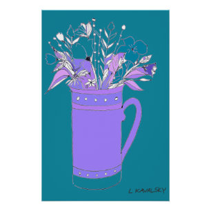 Aquamarine, farbige Blume in einem Tasse-Poster Poster
