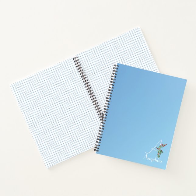 Aquamarine Farbverlauf Wasserfarbe Blume Buchstabe Notizbuch (Innenseite)